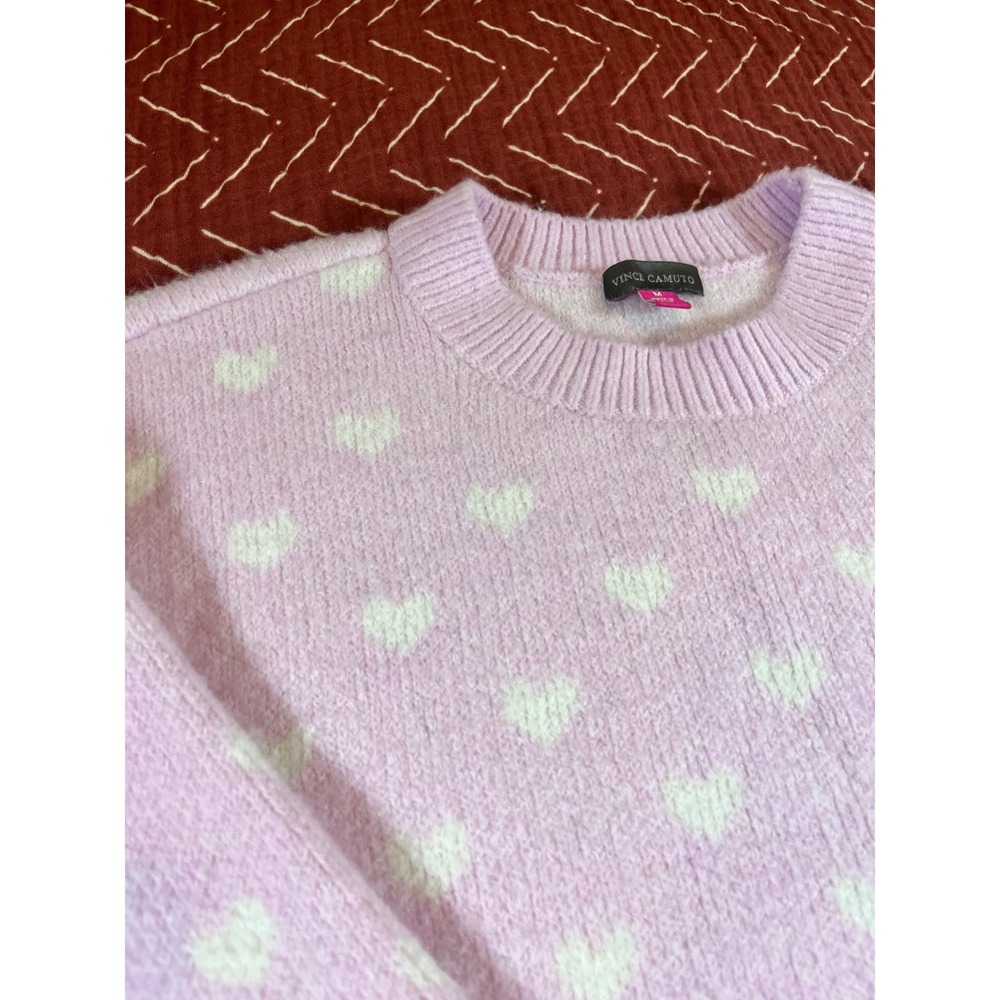 Vince Camuto Lavender Hearts Sweater Knit Pullover Long Sleeve Size M - Picture 4 of 8